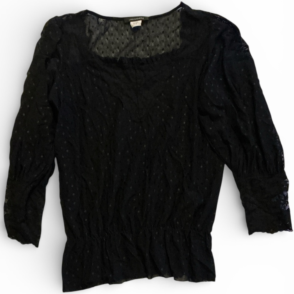 JONDEN Sheer Polka Dot Puff Sleeve Blouse
